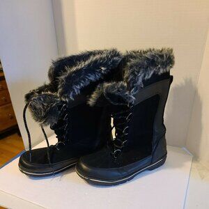 CHAMPION Women's  Black Suede Faux Fur  Leather Winter Snow Boots 10 W